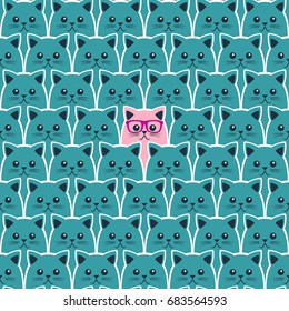 Cat seamless pattern. Vector background. Can be used for wallpaper, cover fills, web page background, surface textures, fabric