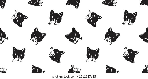 cat seamless pattern vector calico kitten eating fish salmon tuna scarf isolated cartoon repeat wallpaper tile background illustration doodle black