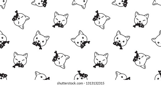 cat seamless pattern vector calico kitten isolated eating fish salmon tuna cartoon scarf repeat wallpaper tile background illustration doodle white