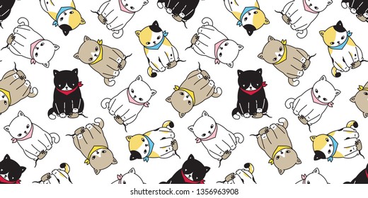 cat seamless pattern vector calico black kitten pet cartoon repeat wallpaper tile background scarf isolated illustration