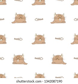 Cat seamless pattern vector, cartoon background,  illustration.