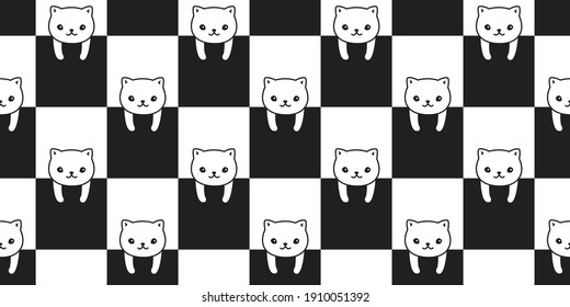 cat seamless pattern vector checked kitten calico pet cartoon tile background repeat wallpaper animal scarf isolated illustration design