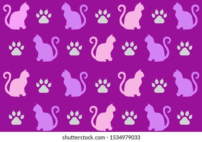 Cat Seamless Pattern Vector Design with Colored Background