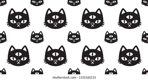 cat Seamless pattern vector Halloween kitten three eye calico cartoon tile background scarf isolated repeat wallpaper black