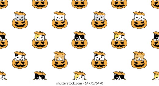 cat seamless pattern vector Halloween pumpkin kitten scarf isolated repeat wallpaper tile background cartoon character doodle illustration design