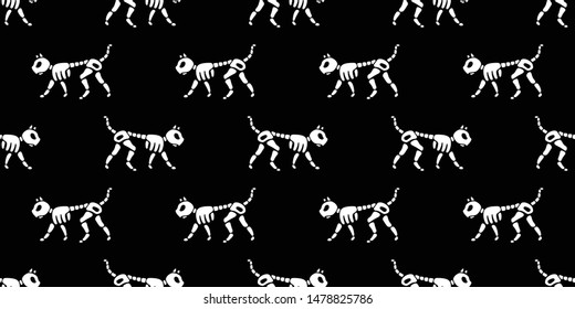 cat seamless pattern vector Halloween bone skeleton skull kitten cartoon character doodle illustration design