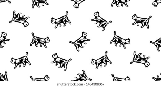 cat seamless pattern vector Halloween kitten skull bone skeleton cartoon character doodle illustration design