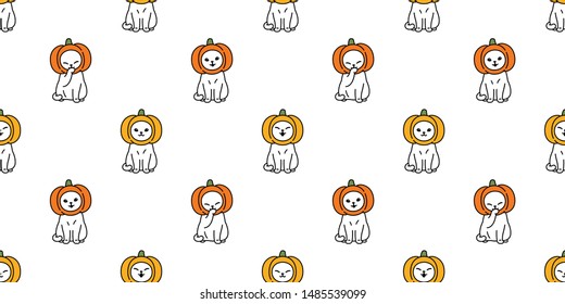 cat seamless pattern vector Halloween pumpkin head kitten calico scarf isolated tile background repeat wallpaper cartoon illustration doodle design