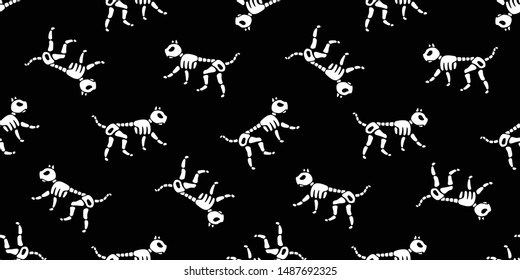 cat seamless pattern vector Halloween bone skeleton skull kitten cartoon character doodle illustration black design