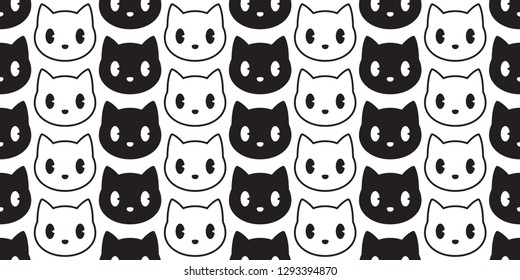 cat seamless pattern vector head kitten calico black scarf isolated repeat wallpaper cartoon tile background illustration