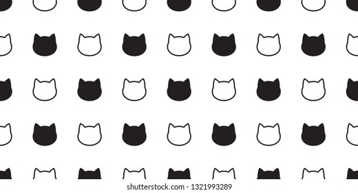 cat seamless pattern vector head kitten calico scarf isolated repeat wallpaper cartoon tile background illustration black white