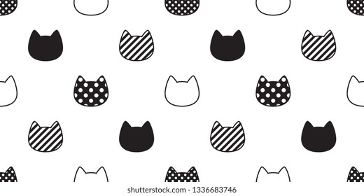 cat seamless pattern vector head kitten calico polka dot stripe scarf isolated repeat wallpaper cartoon tile background illustration