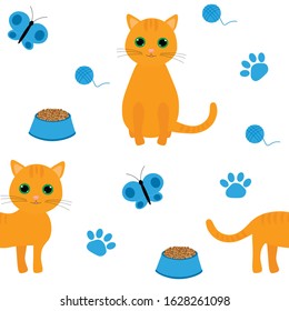 
Cat seamless pattern vector illustration butterfly 
