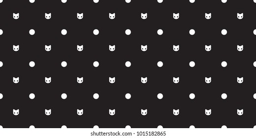 cat Seamless Pattern vector kitten head isolated polka dot wallpaper background black