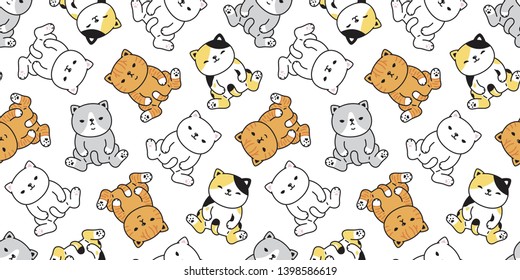 cat seamless pattern vector kitten calico cartoon scarf isolated tile background repeat wallpaper illustration doodle