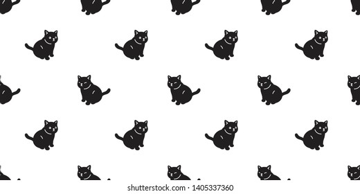 cat seamless pattern vector kitten calico sitting cartoon scarf isolated tile background repeat wallpaper doodle illustration black