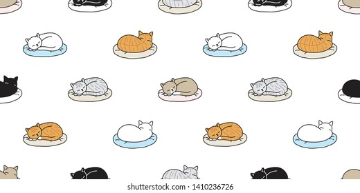 cat seamless pattern vector kitten calico sleeping pillow scarf isolated cartoon tile wallpaper repeat background illustration design