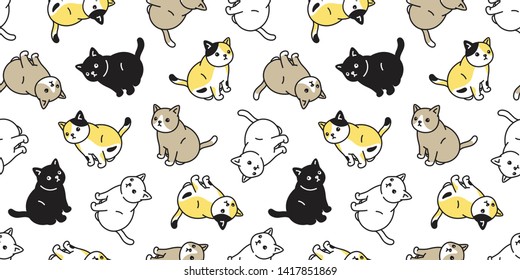 cat seamless pattern vector kitten calico sitting cartoon scarf isolated tile background repeat wallpaper doodle illustration