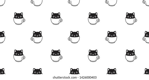 cat seamless pattern vector kitten calico coffee cup scarf isolated cartoon tile wallpaper repeat background illustration design