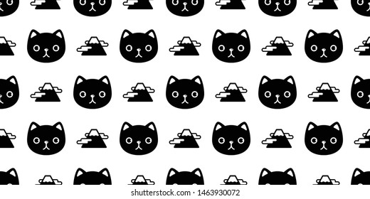 cat seamless pattern vector kitten head face fuji mountain japan cartoon scarf isolated tile wallpaper repeat background Halloween illustration design