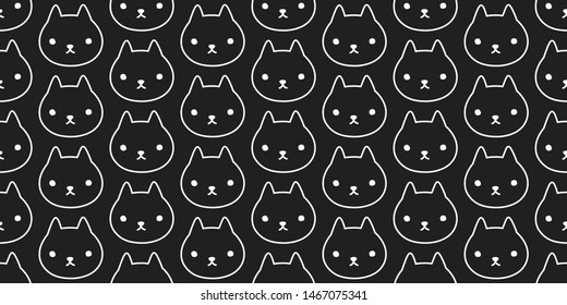 cat seamless pattern vector kitten head face cartoon scarf isolated tile wallpaper repeat background illustration doodle black design