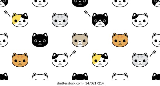 cat seamless pattern vector kitten calico head face breed paw cartoon scarf isolated tile wallpaper repeat background illustration doodle design