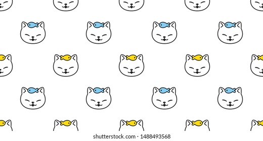 cat seamless pattern vector kitten fish scarf isolated repeat background tile wallpaper cartoon illustration doodle design