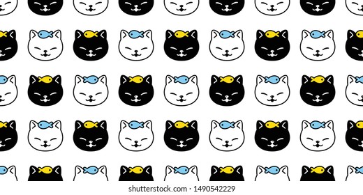 cat seamless pattern vector kitten fish scarf isolated repeat background tile wallpaper cartoon doodle illustration design