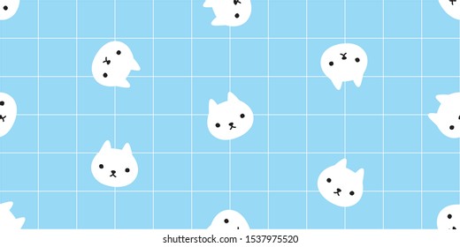 cat seamless pattern vector kitten head face checked cartoon scarf isolated tile wallpaper repeat background doodle illustration design