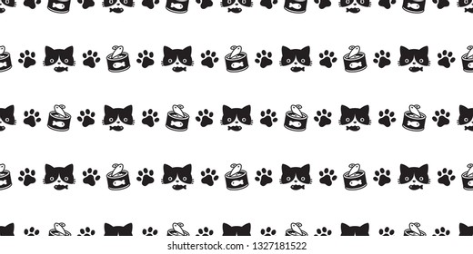 cat seamless pattern vector paw kitten food calico fish repeat wallpaper scarf isolated cartoon tile background doodle illustration