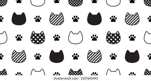 cat seamless pattern vector paw head kitten footprint calico polka dot stripe scarf isolated repeat wallpaper cartoon tile background illustration doodle