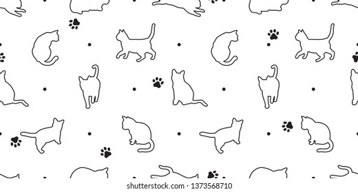 cat seamless pattern vector paw kitten calico pet polka dot repeat wallpaper scarf isolated tile background breed white