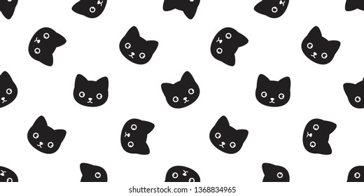 cat seamless pattern vector pet kitten repeat wallpaper scarf isolated tile background black