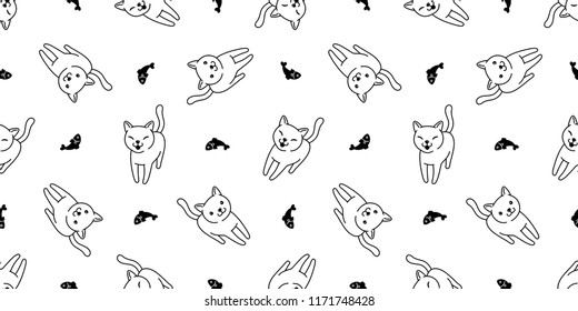 cat Seamless pattern vector salmon fish kitten calico cartoon scarf isolated tile background repeat wallpaper doodle illustration