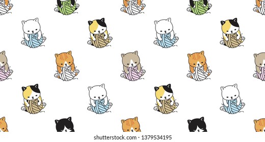 cat seamless pattern vector yarn ball kitten calico pet breed scarf isolated repeat wallpaper tile background cartoon illustration
