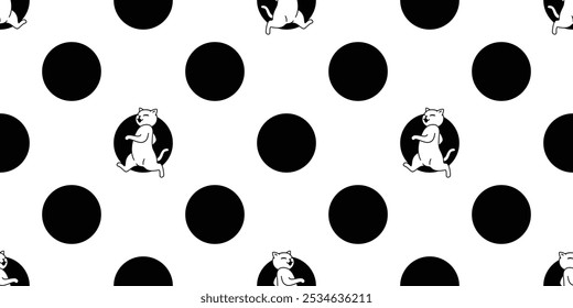 cat seamless pattern walking kitten running calico neko vector cartoon pet doodle polka dot tile background gift wrapping paper scarf isolated repeat wallpaper illustration design