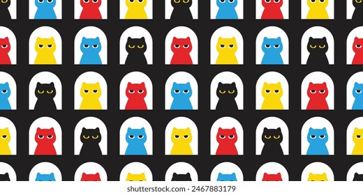 cat seamless pattern window kitten calico neko vector pet cartoon doodle gift wrapping paper tile background repeat wallpaper scarf isolated illustration design