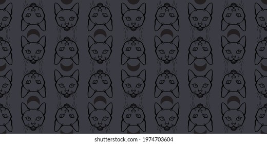 Cat seamless repeat pattern, Halloween vector background, cat and moon cartoon wallpaper.