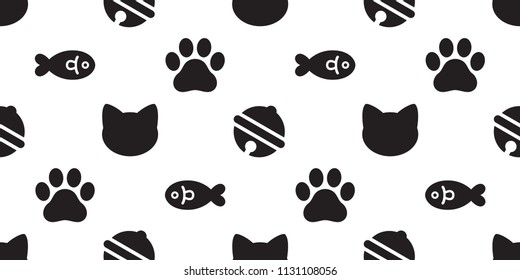 cat seamless vector paw footprint fish salmon bell pattern kitten tile background repeat wallpaper isolated illustration