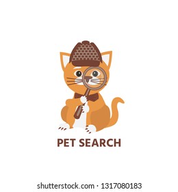 Cat search icon, logo. The cat  holds a magnifying glass in his hand. Search icon for web or mobile.