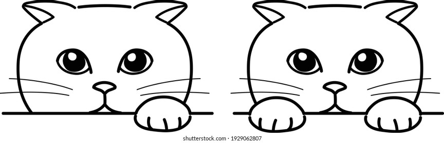 Cat secretly watching over from afar. Line drawing on white background.