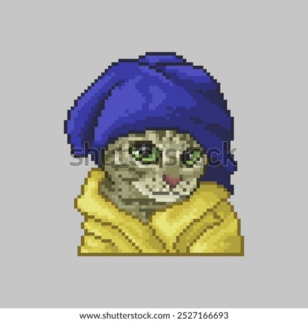 Cat with seductive look, meme illustration pixel art