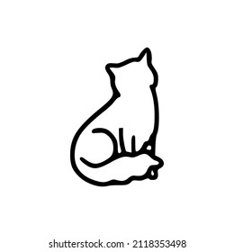 The cat is seen from the side facing back. Simple illustration.