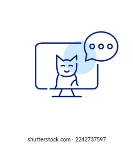 Cat sending a message on-line. Pixel perfect, editable stroke line icon