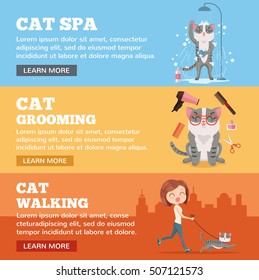Cat service. Vector flat cartoon illustration