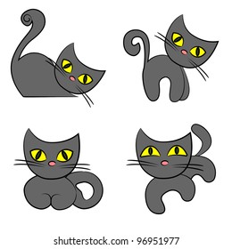 Funny Black Cats Cartoon White Panel Stock Vector (Royalty Free) 152455127