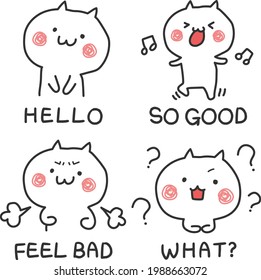  gatito ambientado con diferentes emociones y expresiones. estilo garabato.
