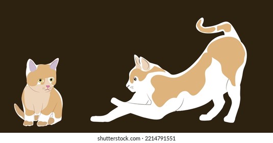 Cat set, flat icon. Cute yellow cat cartoon. Cartoon vector illustration.