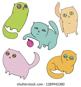 Cat set, flat icons. Vector Illustration Cartoon. On white background