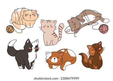 Cat Set, flat icons. Vector illustration Cartoon